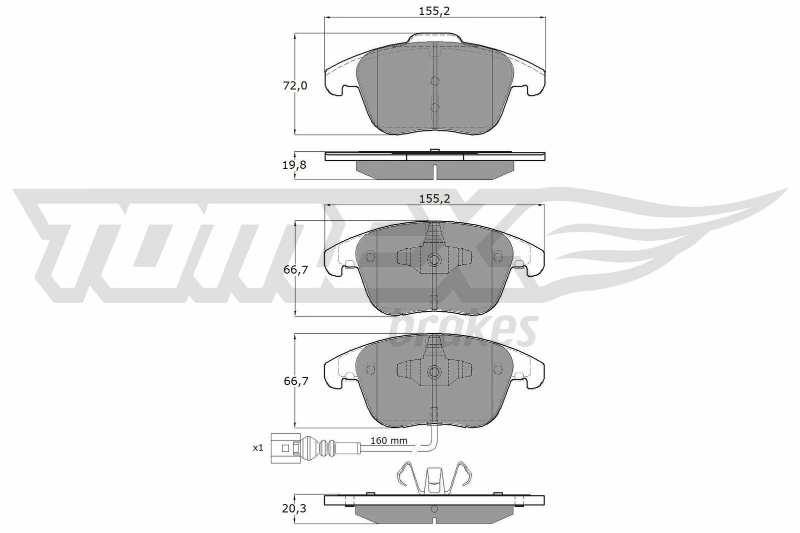 Sada brzdových destiček, kotoučová brzda TOMEX Brakes